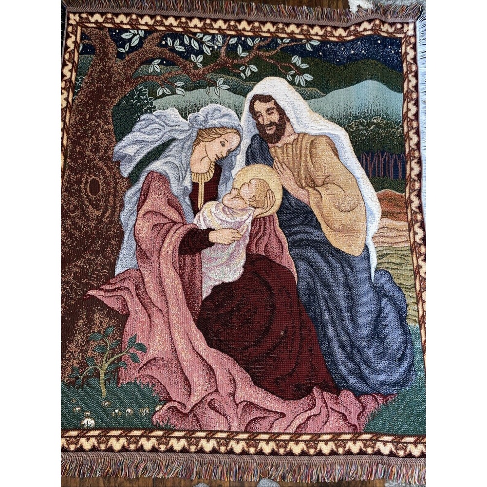 American Weavers Jesus, Mary, & Joseph throw blanket Christmas‎ Scene